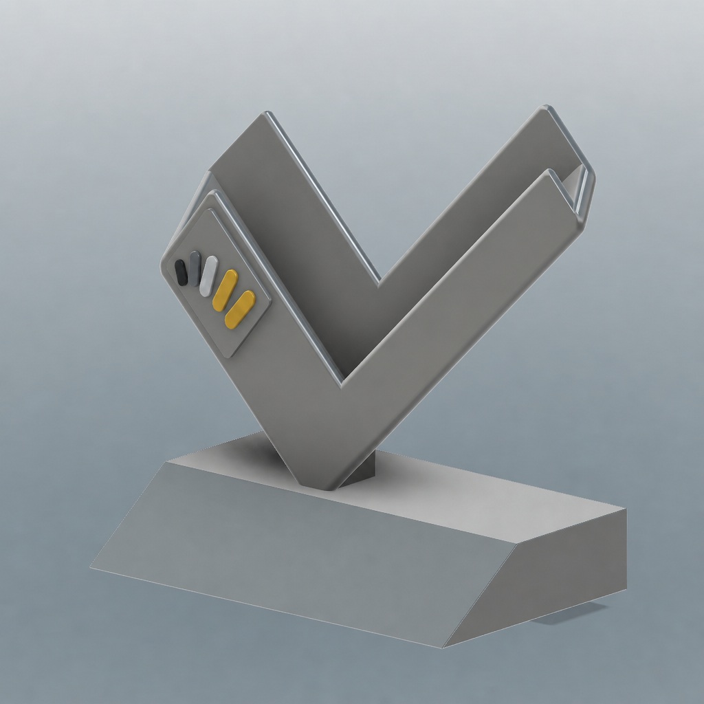The same V-shaped card pocket mounted upright on its base, holding a card at a steep, more visible angle.